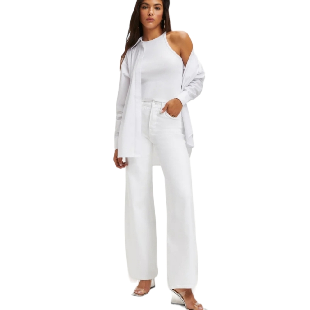 Good American Good Waist Palazzo Pants White Women's Size 4